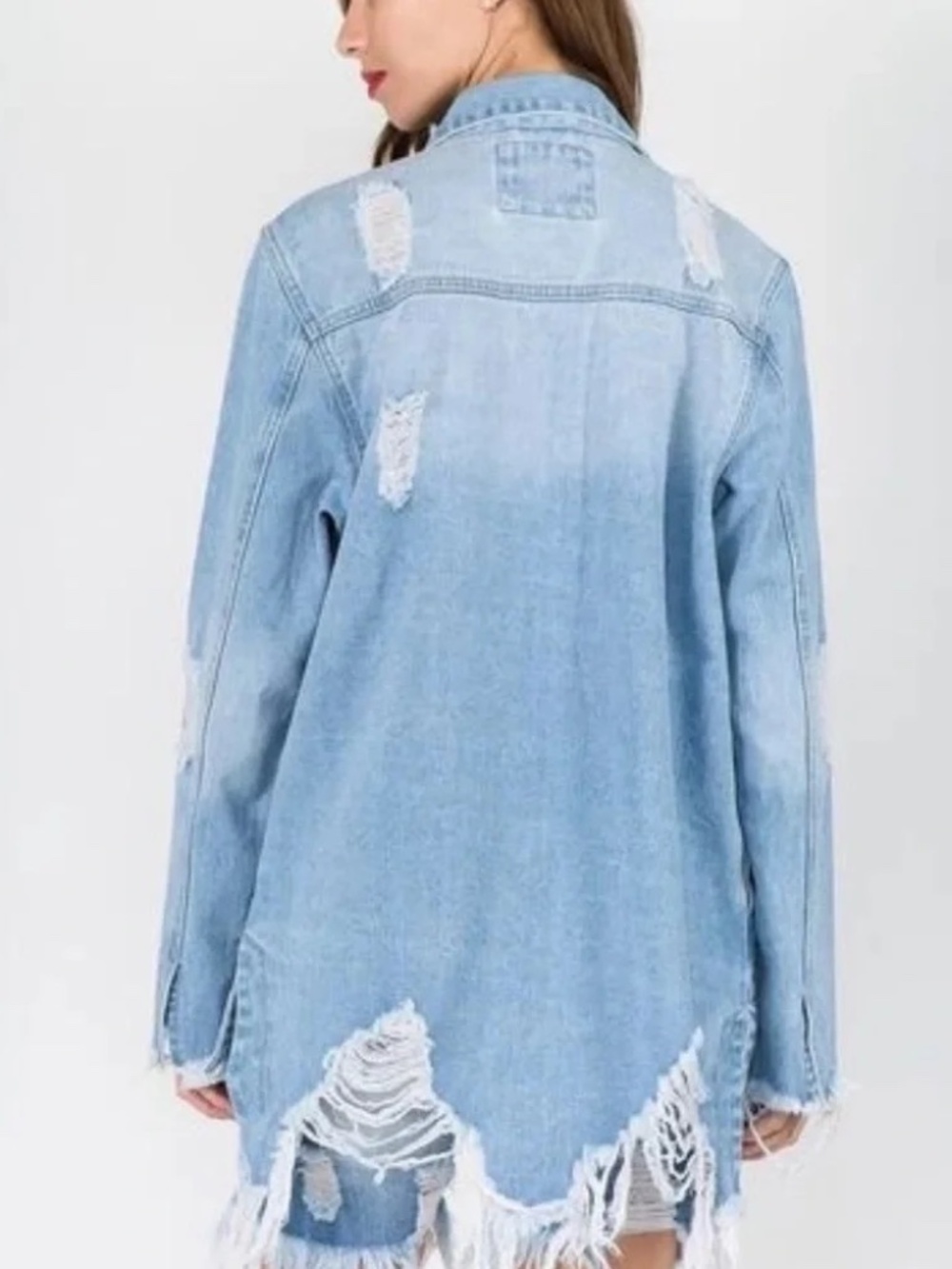 NWT Parker Jeans Relaxed Fit Denim Shirt Light Blue Distressed Denim Jacket M - Picture 2 of 4